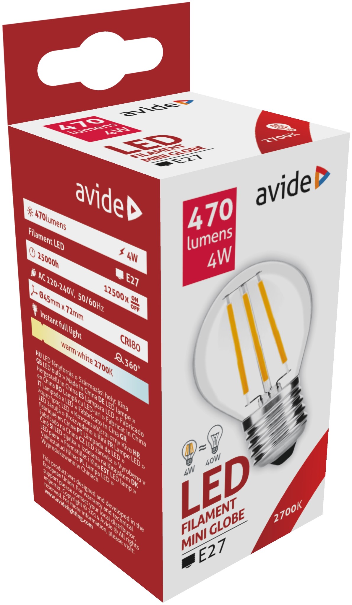 Avide LED Filament Mini Globe 4,5W E27 360? Warmwit 2700K (470