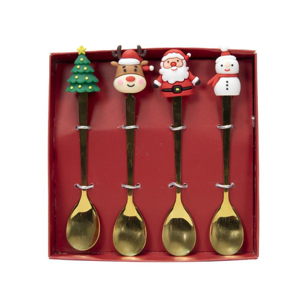 Theelepels 13cm goud Kerst 4-delig