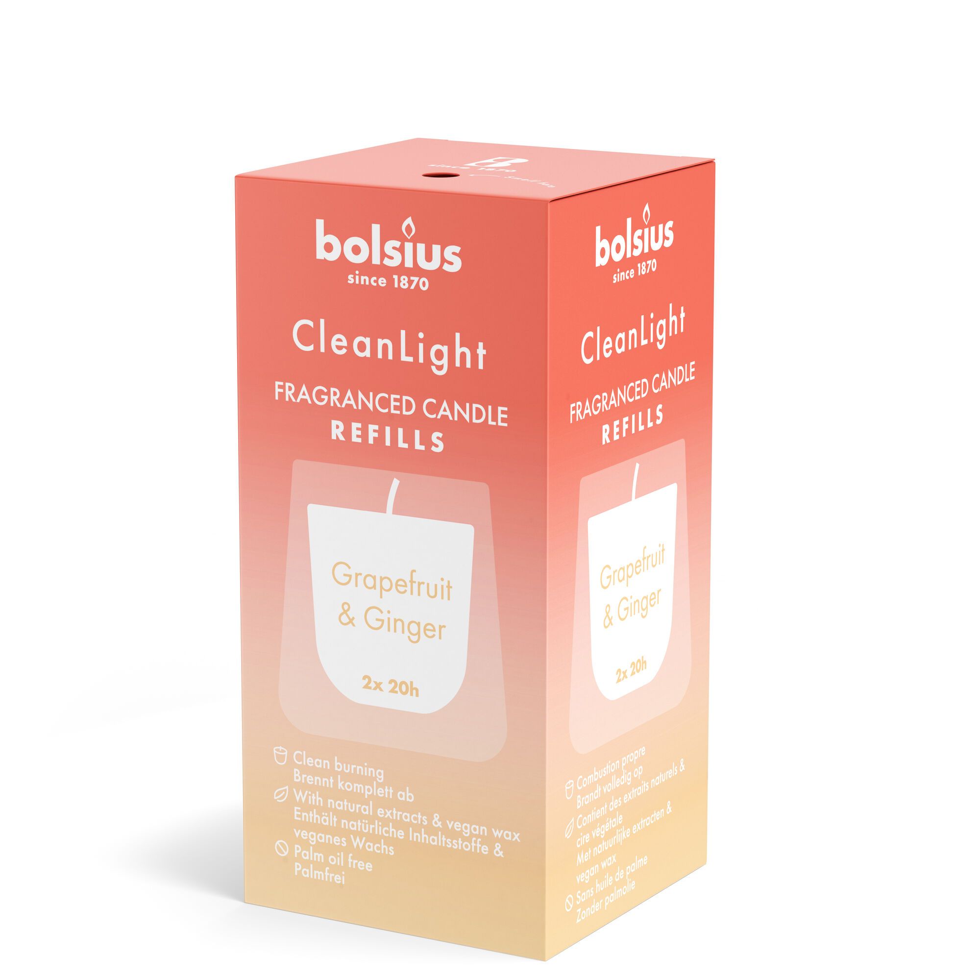 Bolsius Clean Light Geurnavulling 20u Grapefruit & Ginger Doos A 2 Stuks