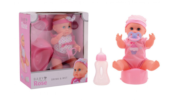 Baby Rose drink- en plaspop 25cm