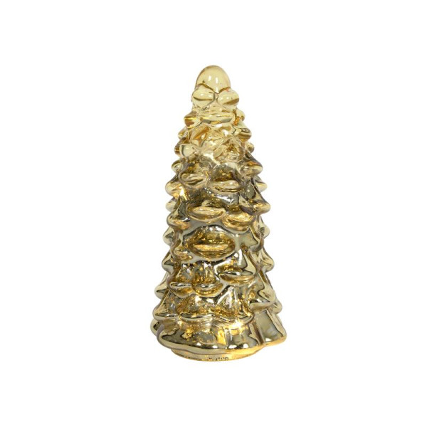 Beeld Kerstboom glas LED goud 20cm