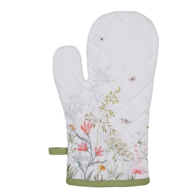 Clayre & Eef Ovenwant 18x30 cm Wit Katoen Bloemen Wit