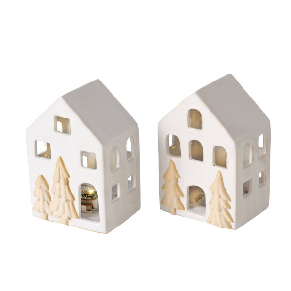 Deco huisje Castle porselein LED H10,5cm