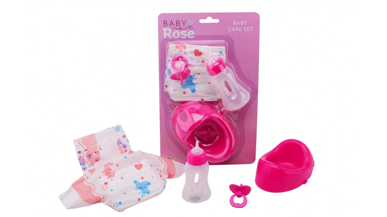 Johntoy verzorgingset Baby Rose 19 x 13,5 cm roze 4 delig