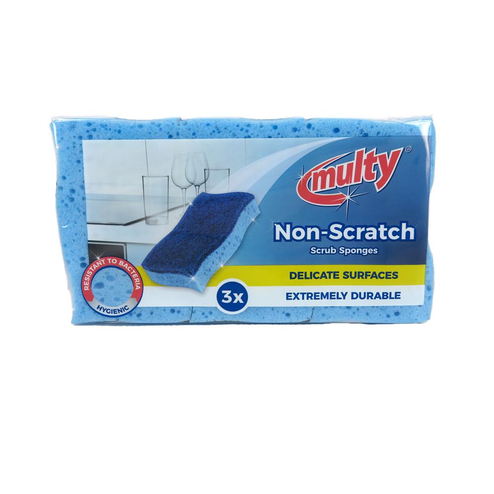 Multy Niet-krassende Schuursponsen Blauw 11x6,5cm 3-pack