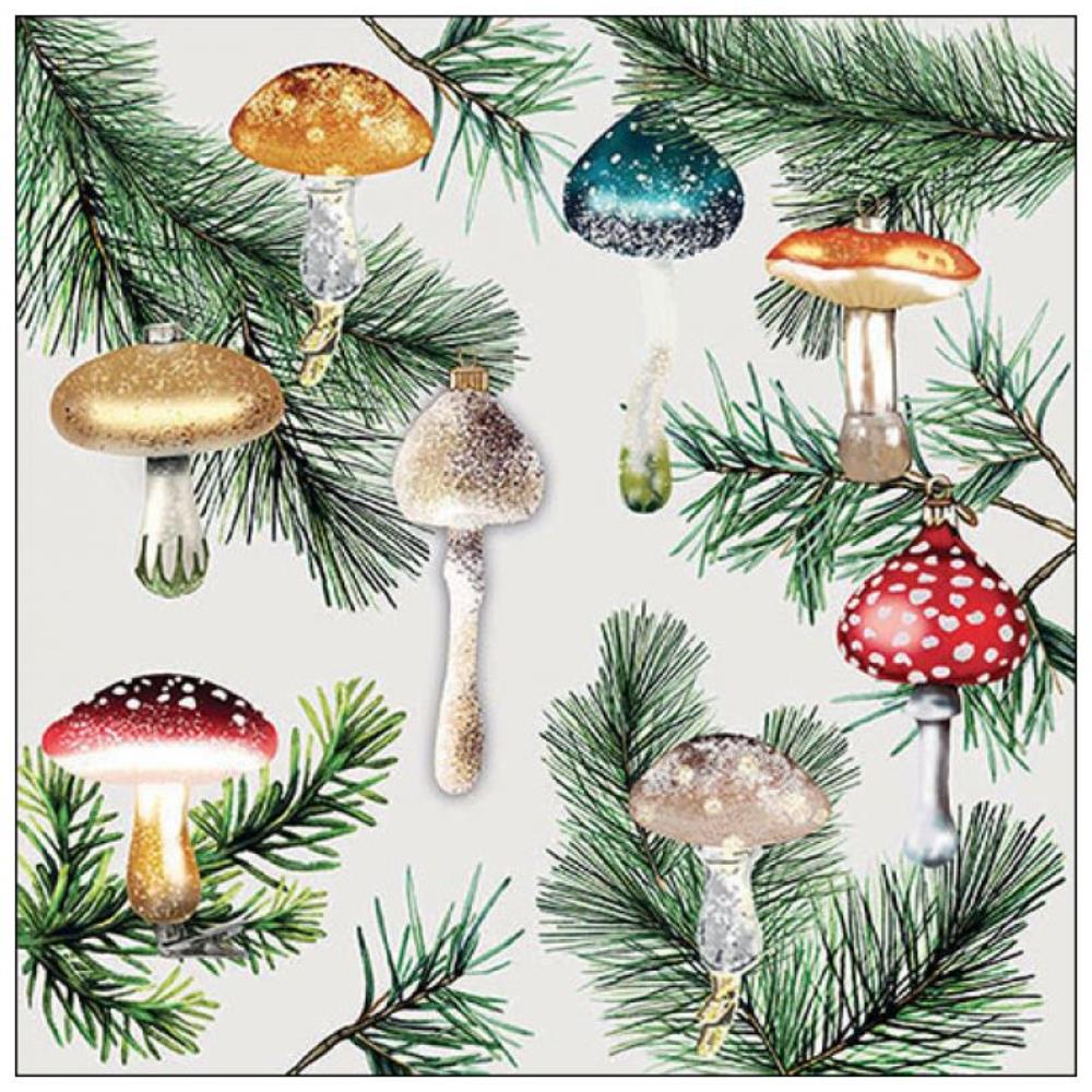 Ambiente Servetten 33cm Mushroom Ornaments White FSC Mix