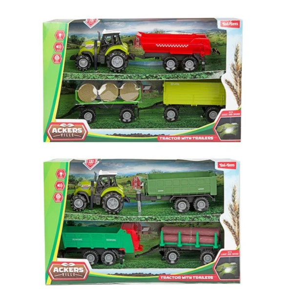 Toi Toys Tractor set met 3 trailers 10cm