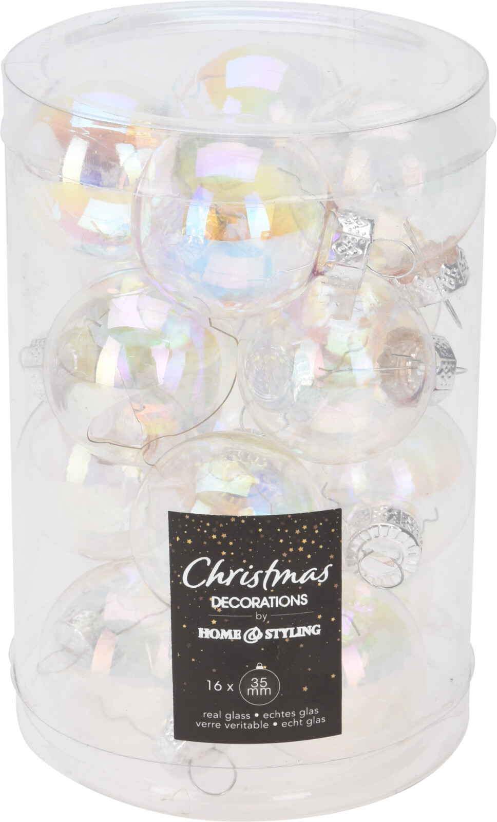 Kerstbal Glas 35mm Irriserend Koker A 16 Stuks