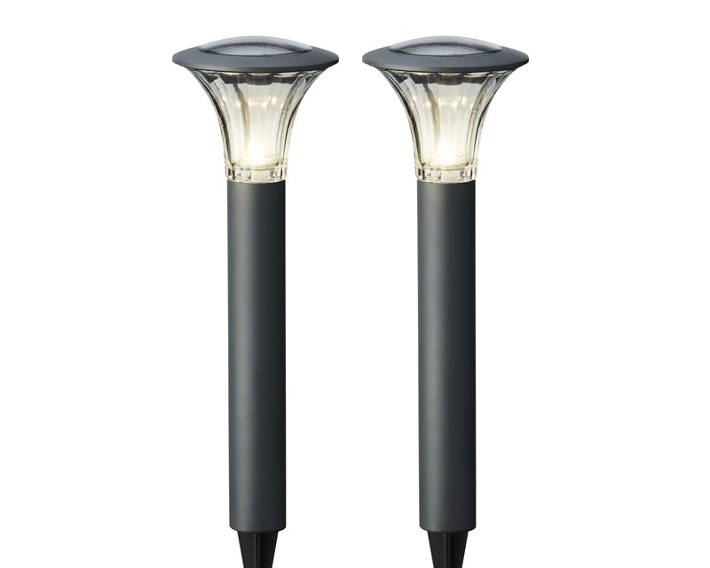 Lumineo Premium Solar Tuinsteker Set. Roestvrij Staal 15 Lumen Warm Wit.