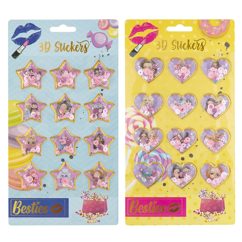 Grafix Besties 3D Glitter Stickers Pak A 12 Stuks