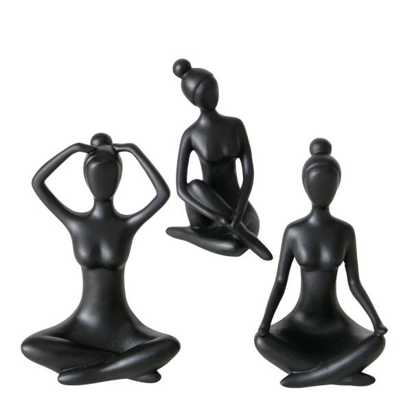 Beeld Yoga vrouw zwart keramiek H10cm