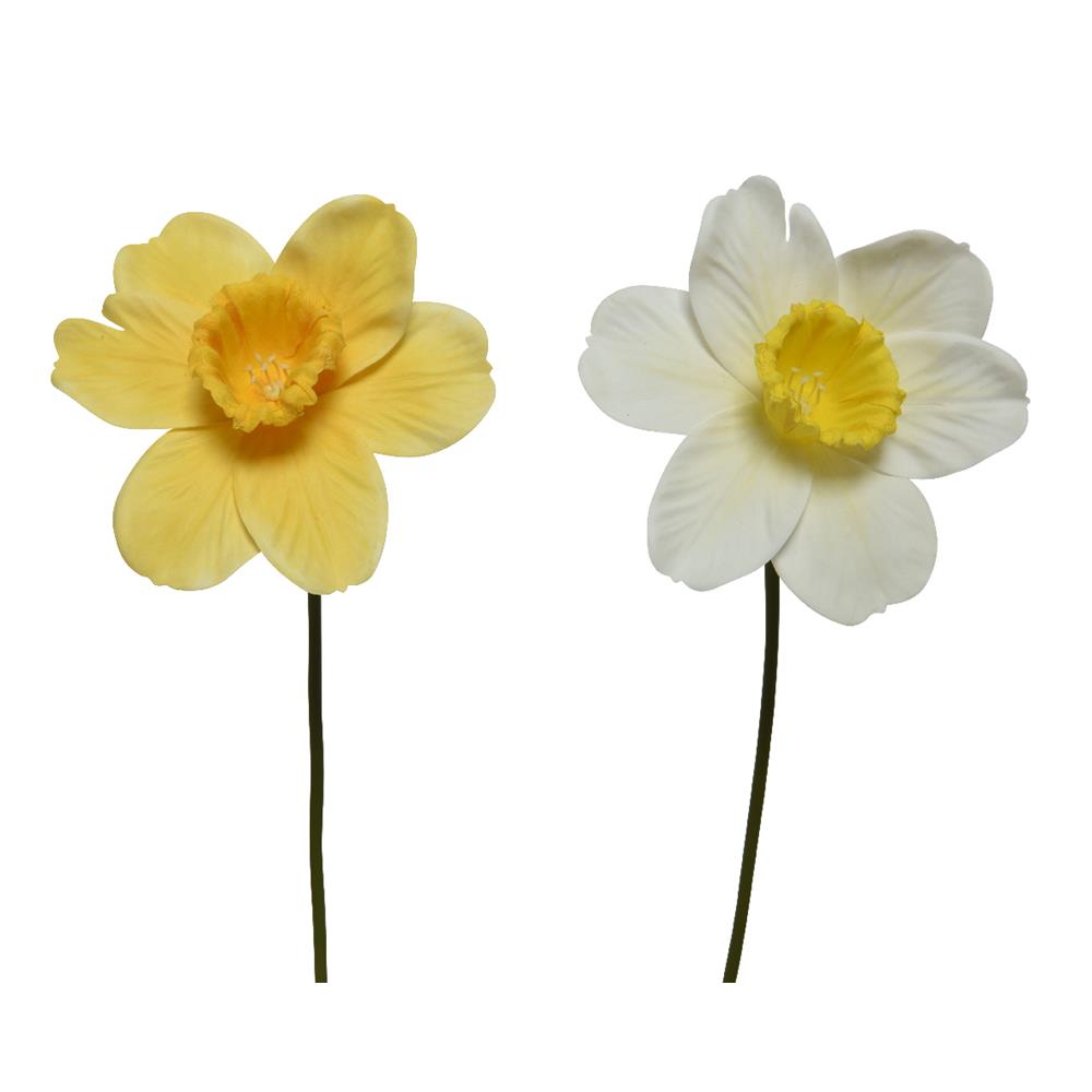 Decoris Kunstbloem Narcis Polyester 11x11x39cm Geel/wit 2 Assorti