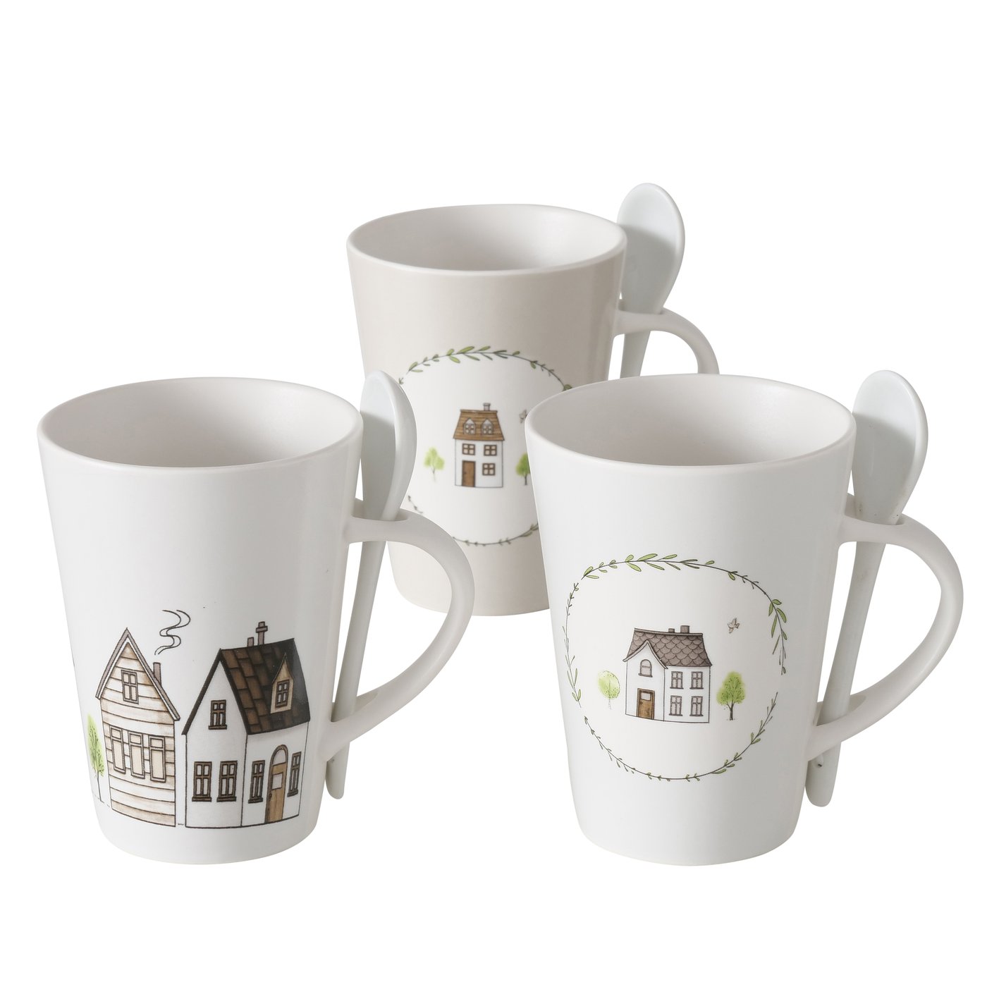 Boltze Home Mok Bergstr?m Met Dessin Huisjes Inclusief Lepel 330ml