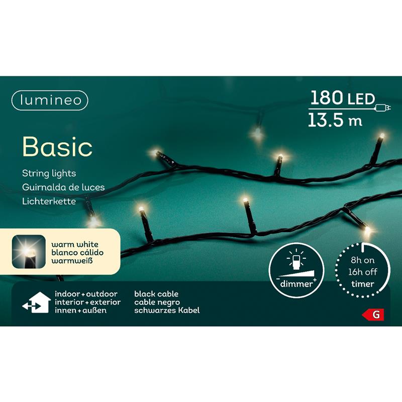 Lumineo LED Strengverlichting Binnen En Buiten 13,5m 180 Lamps Met 8-uurs Timer