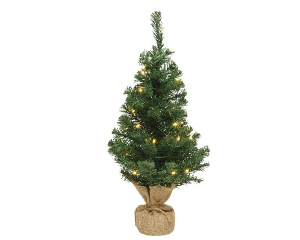 Mini Kunstkerstboom 45cm met jute zak & LED verlichting