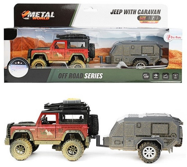 Toi Toys Jeep pull back met caravan 30cm