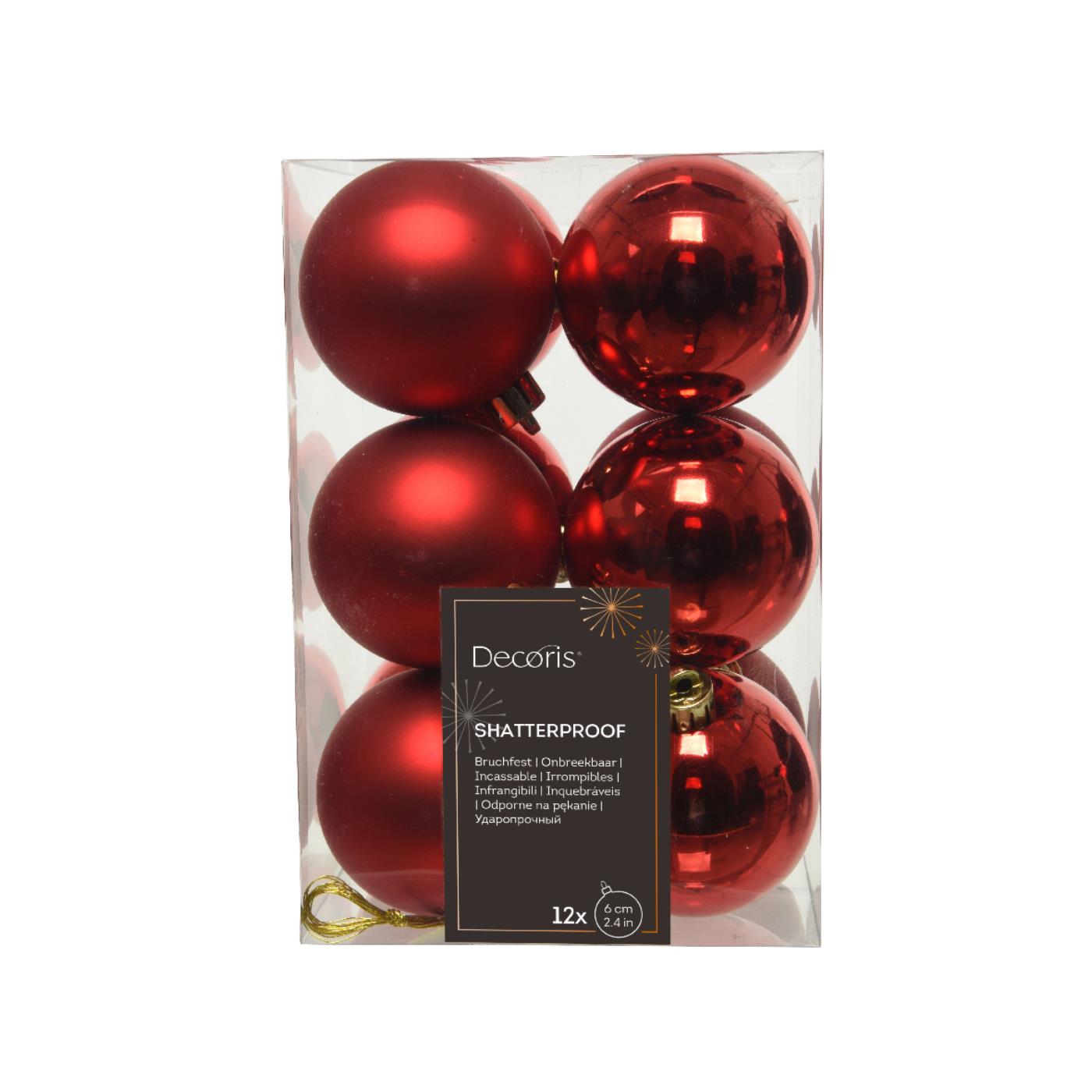 Decoris Kerstballen Van Kunststof Glans Kerst Rood Dia.4 Cm 12-delig