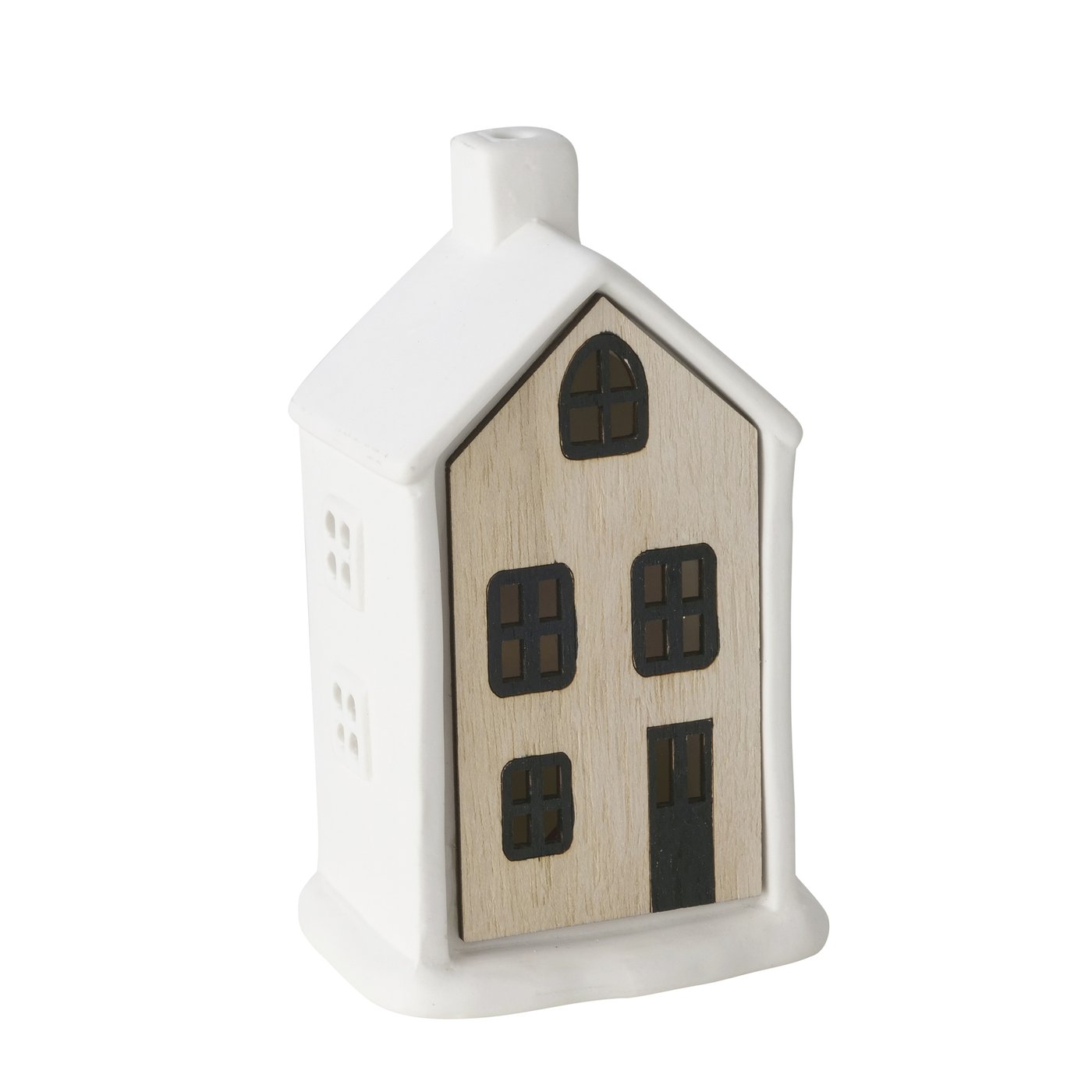 Boltze Home Huisje Homewood Porselein Met Hout L8cm X B5,5cm X H13cm (