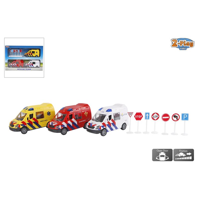 2-Play 112 Set 3 Auto's Frictie En Accessoires Schaal 1:32