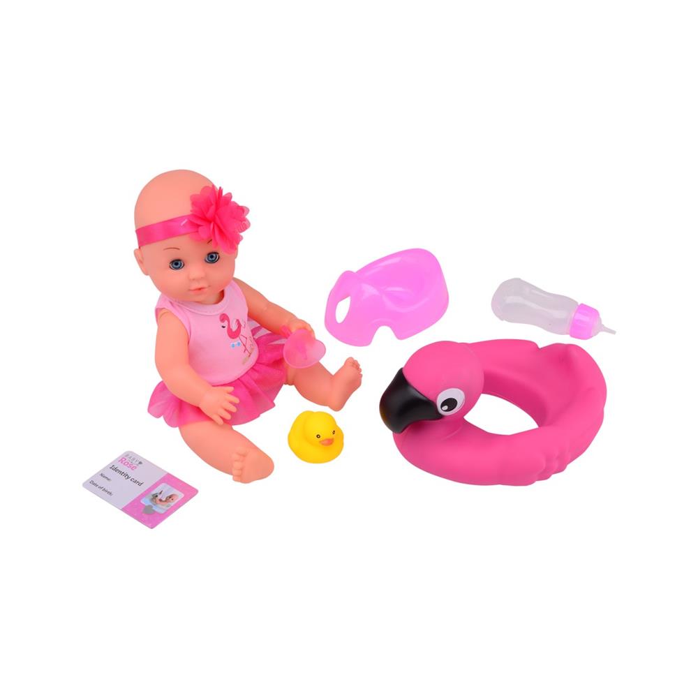 John Toy Baby Rose Drink- En Plaspop 30cm Met Dierenzwemband