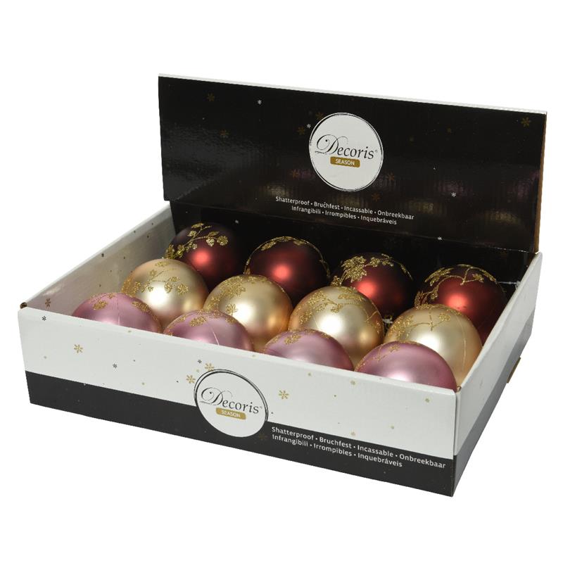 Decoris Kerstballen Kunststof ?8cm Doos A 12 Stuks Mat Finish Butterscotch,