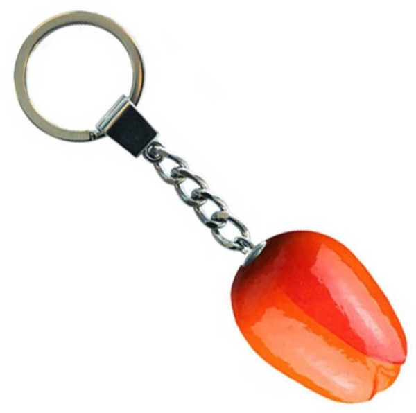 Tulp sleutelhanger oranje rood 3,5cm