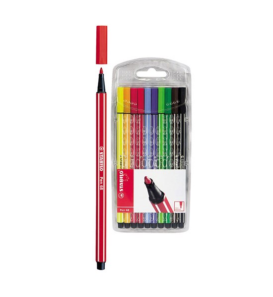 Viltstift Stabilo 68 plastic etui 10stuks assorti