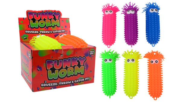 John Toy Fluffy worm met grote ogen 28cm