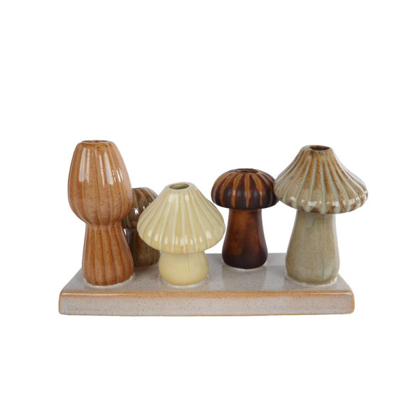 Vaas paddestoel creme/bruin/beige 19x7cm