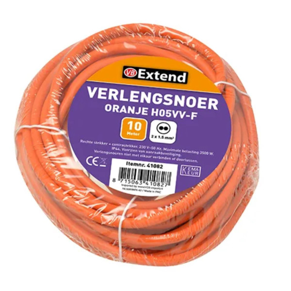 Verlengsnoer 10m ongeaard oranje