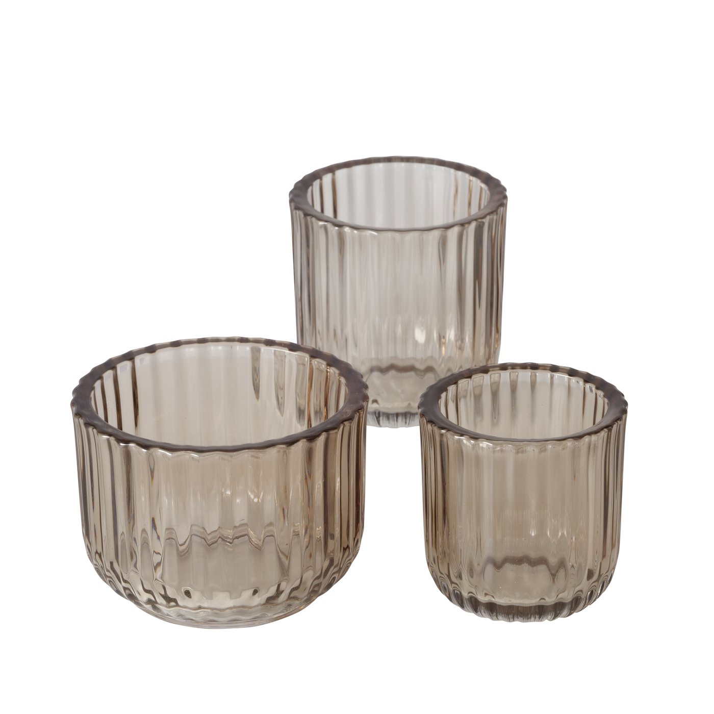 Boltze Home Theelichthouder Sikel 3-delig Rond H 7,6-9,1 Cm Gelakt Glas Taupe