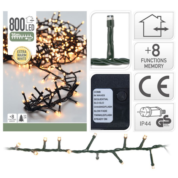 Kerstverlichting Cluster 800LED 16mtr