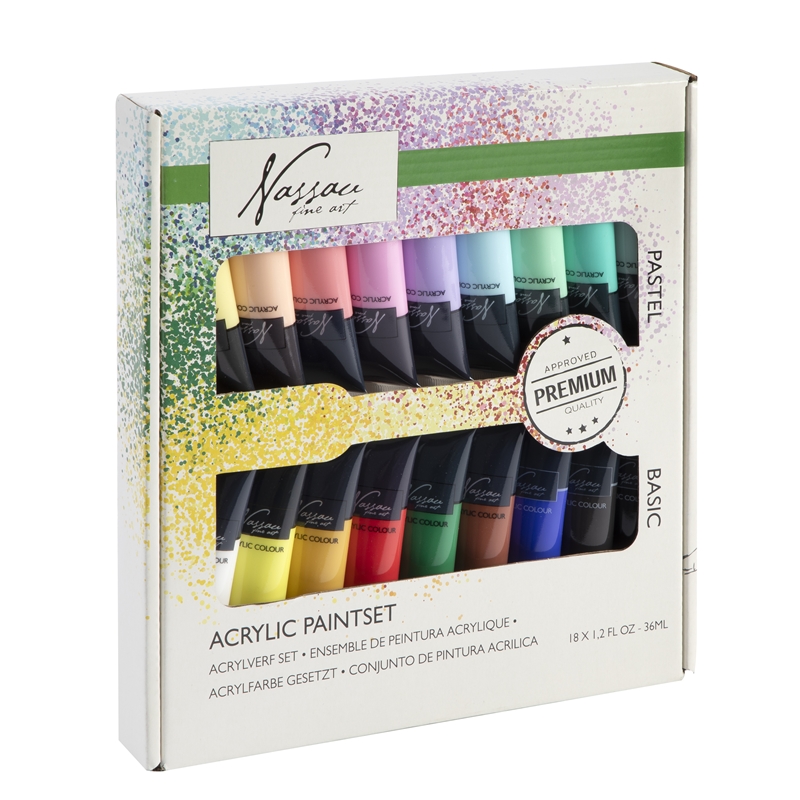 Grafix Nassau Fine Art Acrylverf Set 18 X 36 Ml<br>
· Bevat 18 Levendige Kleuren