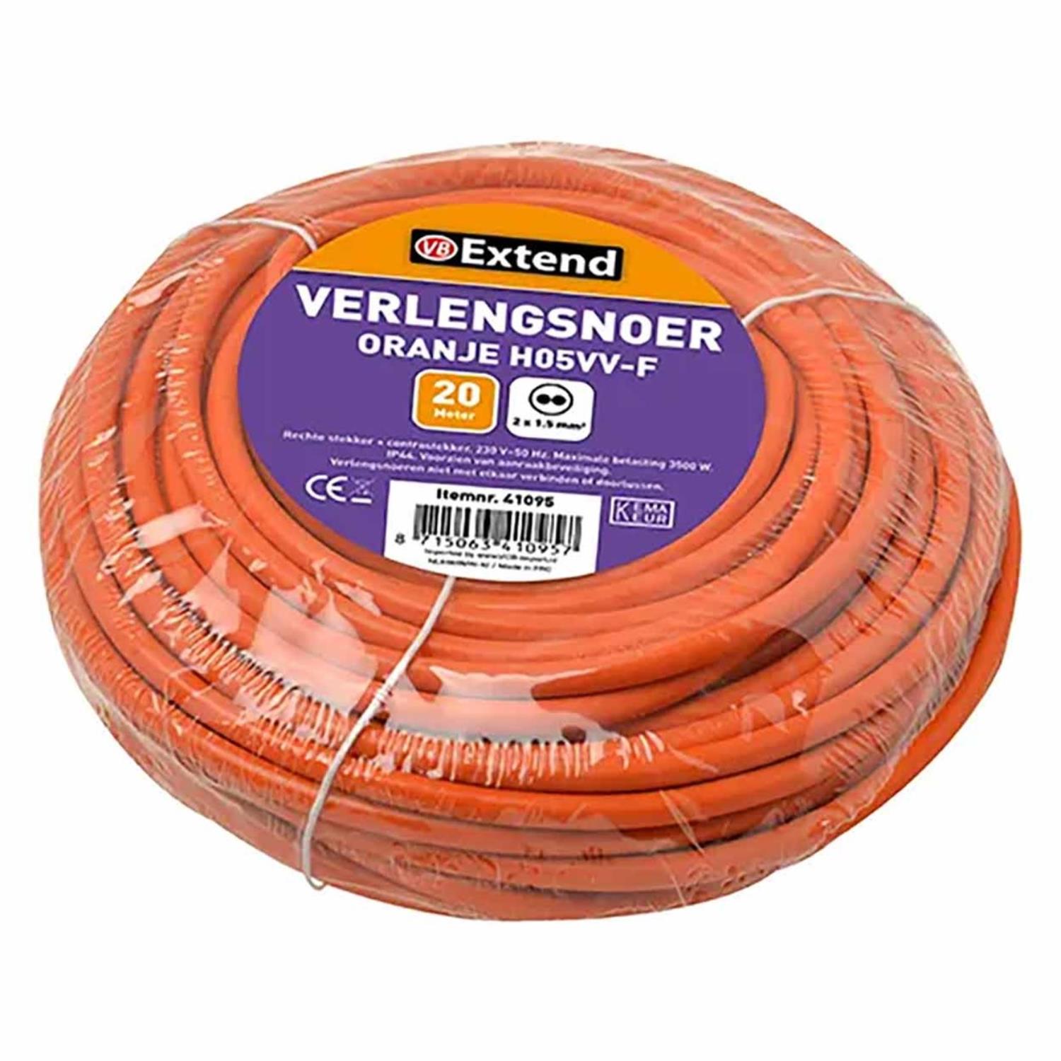 Verlengsnoer 20m Ongeaard 2x1,5mm H05VV Oranje