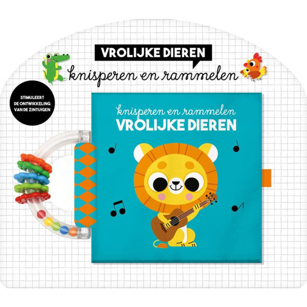 Knisperboek + Rammelaar Vrolijke dieren