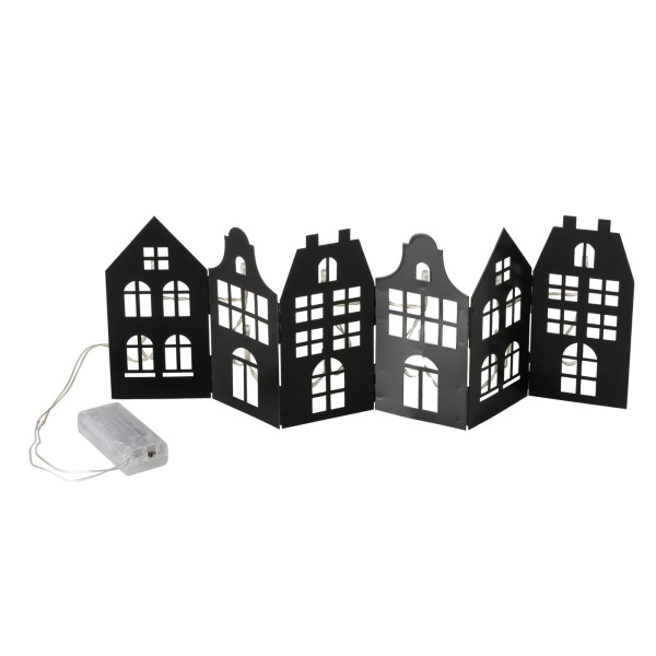 Deco huisjes met LED H14,5x45cm zwart