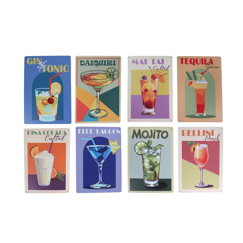 Merkloos Wandbord Cocktails Metaal 20x30cm