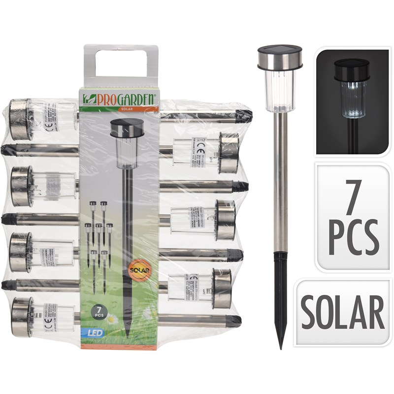 Set van 7 RVS solarlampen