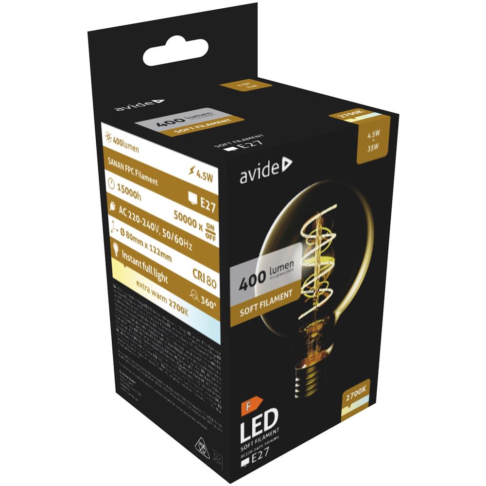 Avide LED Lamp Soft Filament 4,5W, E27 Fitting, 2700 Kelvin, 400 Lumen