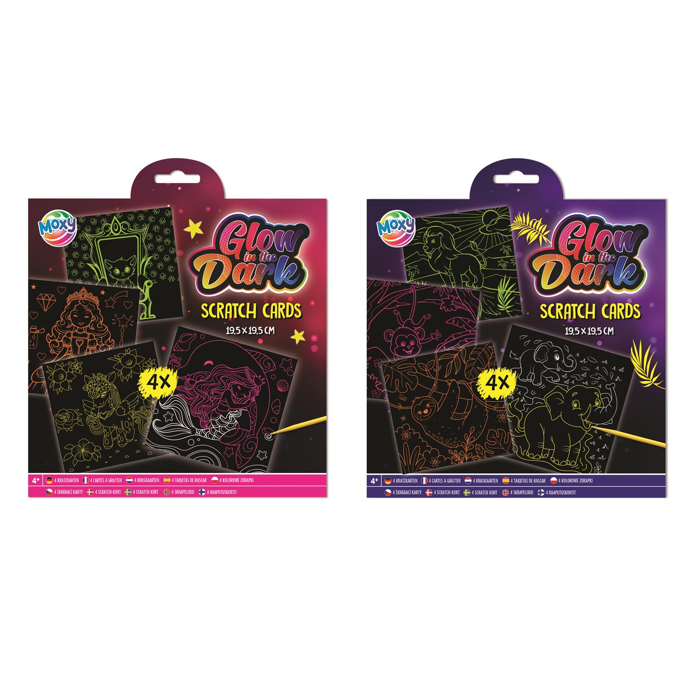 Grafix Moxy Kras Kaartjes Glow In The Dark 4 Stuks 19,5 X19,5cm