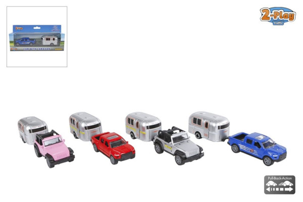 2-Play auto met caravan die cast 16,5cm