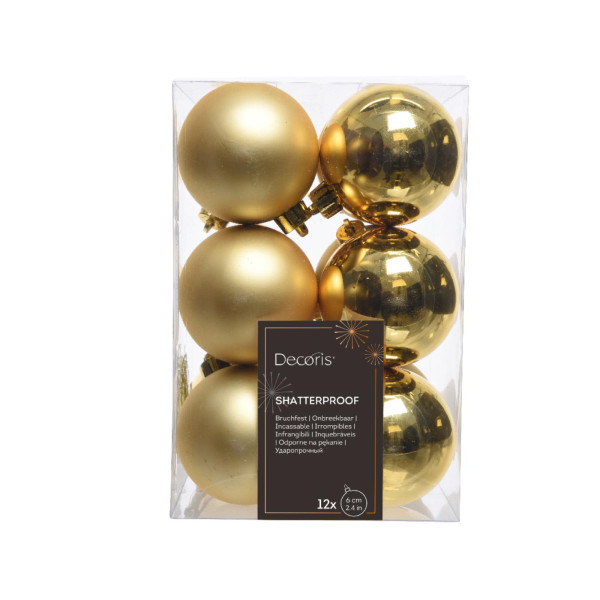 Kerstballen kunststof goud dia 6cm 12dlg