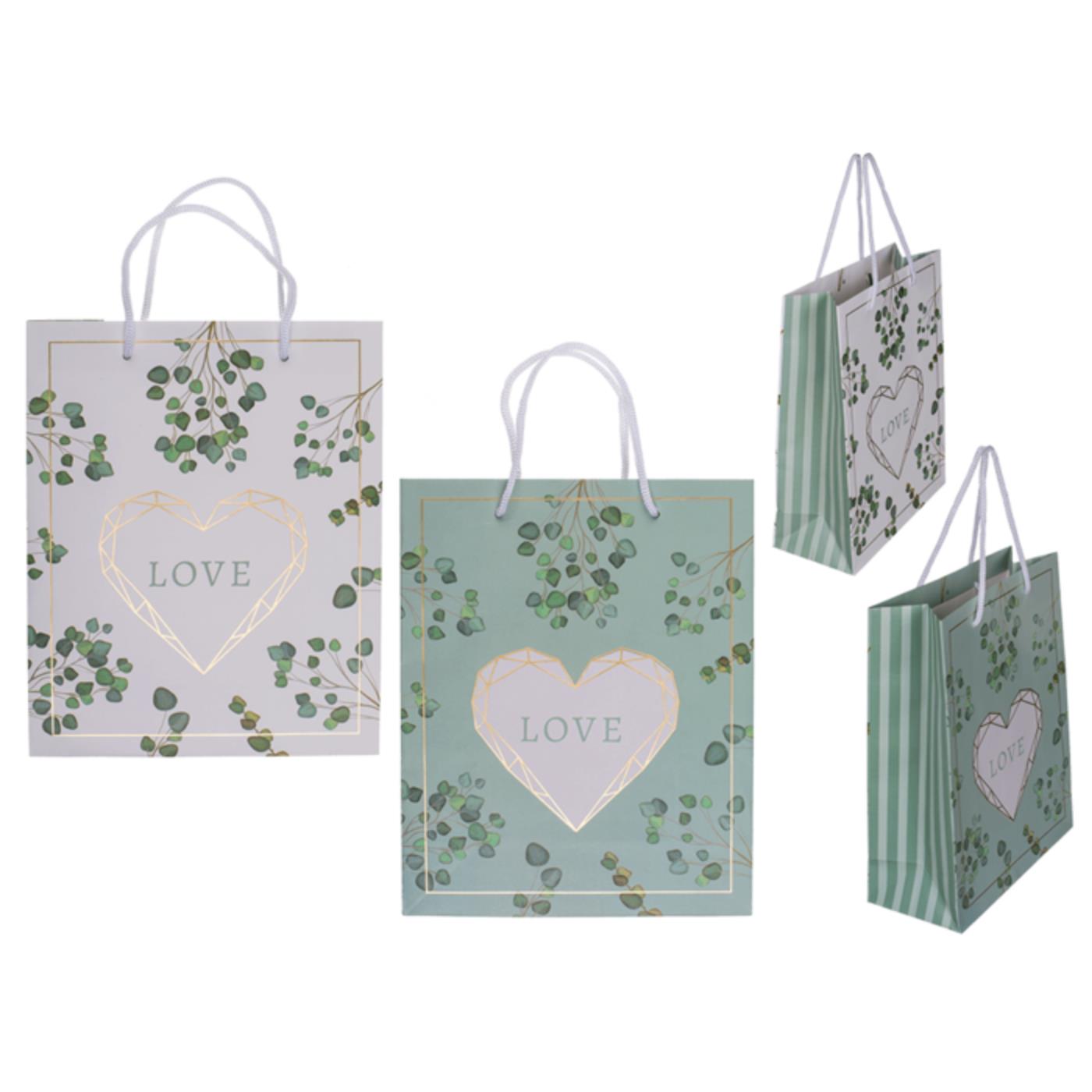 Cadeautasje Love 18x8x23cm Groen/wit