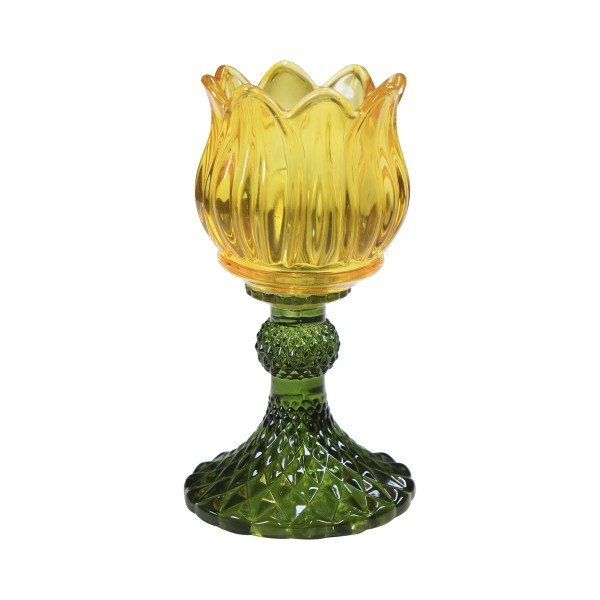 Theelichthouder Tulp glas geel 15cm