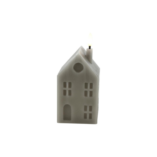 LED kaars huis M grijs 6,5x7,5x16cm