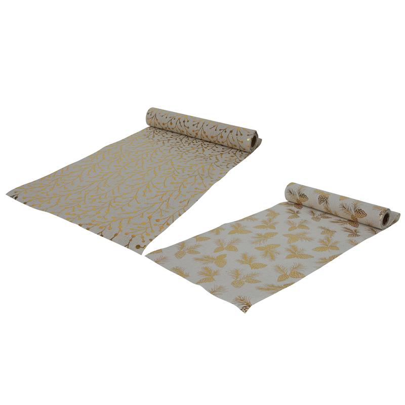 Svenska Living Tafelloper 275x28cm Katoenlook Beige / Gold Beige Met Print Van Goudfolie