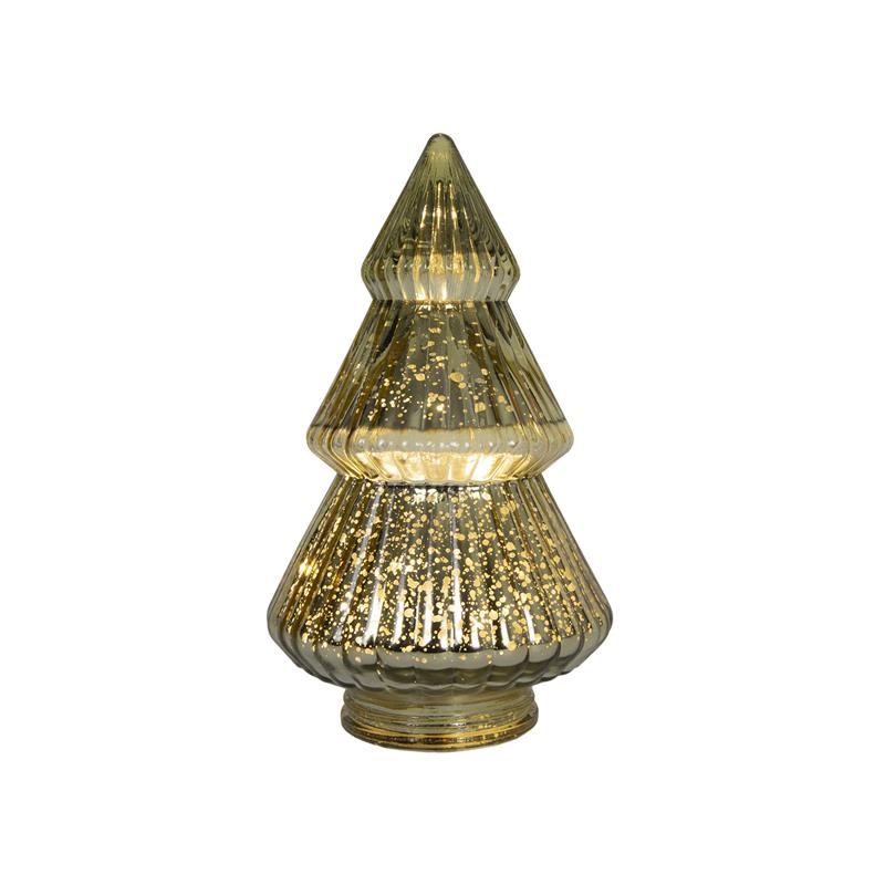 everlands kunstkerstboom Glas Craquele LED Goud Ø12,5x22,5cm Werkt Op 2xAAA