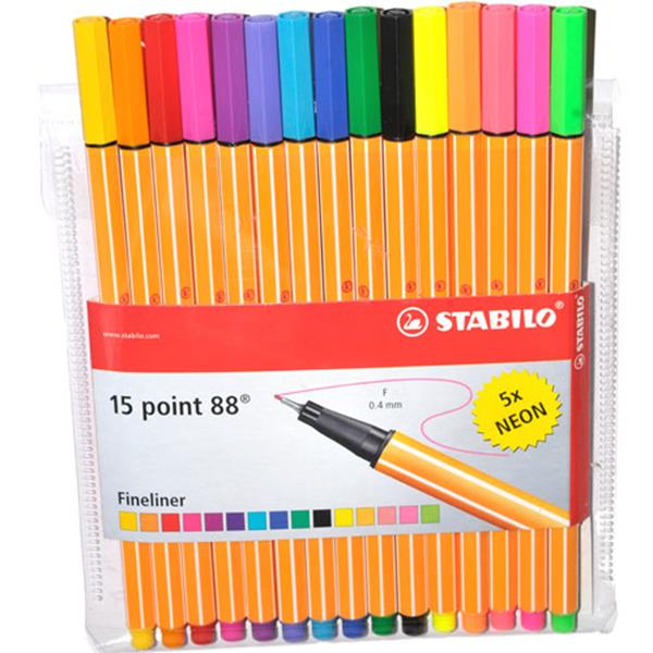 Fineliner Stabilo Point 88 15stuks assorti inlusief 5x neon