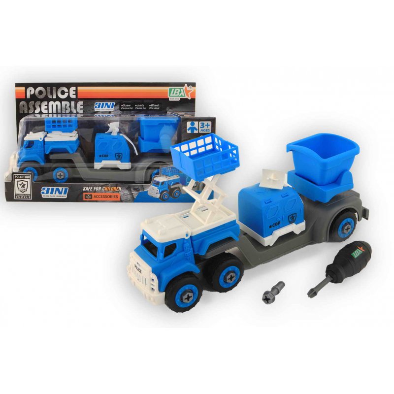 Jonotoys vrachtwagen Police Assemble junior 27 cm blauw 2 delig