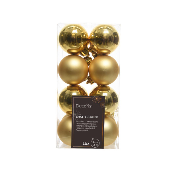 Kerstballen kunststof goud dia 4cm 16dlg